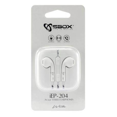 Sbox IEP-204W mikrofonos fülhallgató,fehér