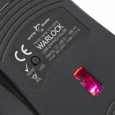 White Shark GM-5010 WARLOCK gamer egér,7D, fekete, 6400 dpi, RGB