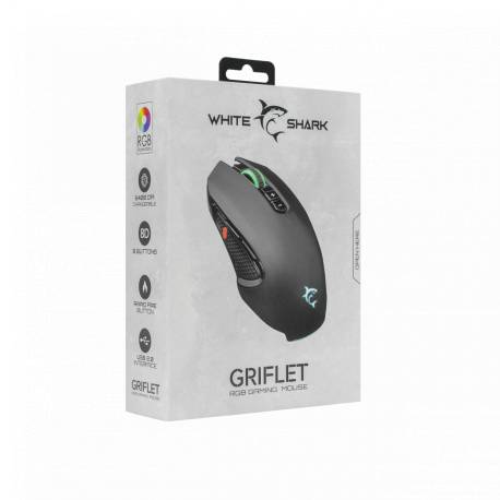 White Shark GRIFLET (GM-5011) gamer egér,8D, fekete, 6400 dpi, RGB
