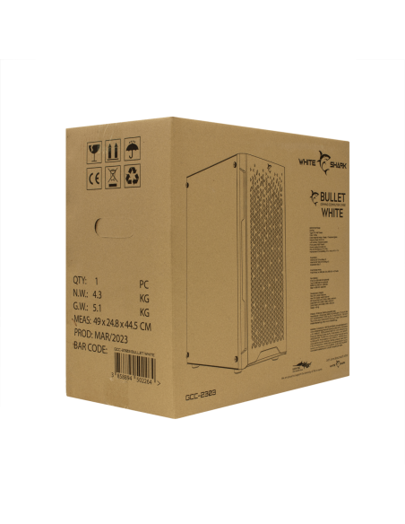 White Shark Bullet-White, GCC-2303 ATX gamer PC ház, fehér